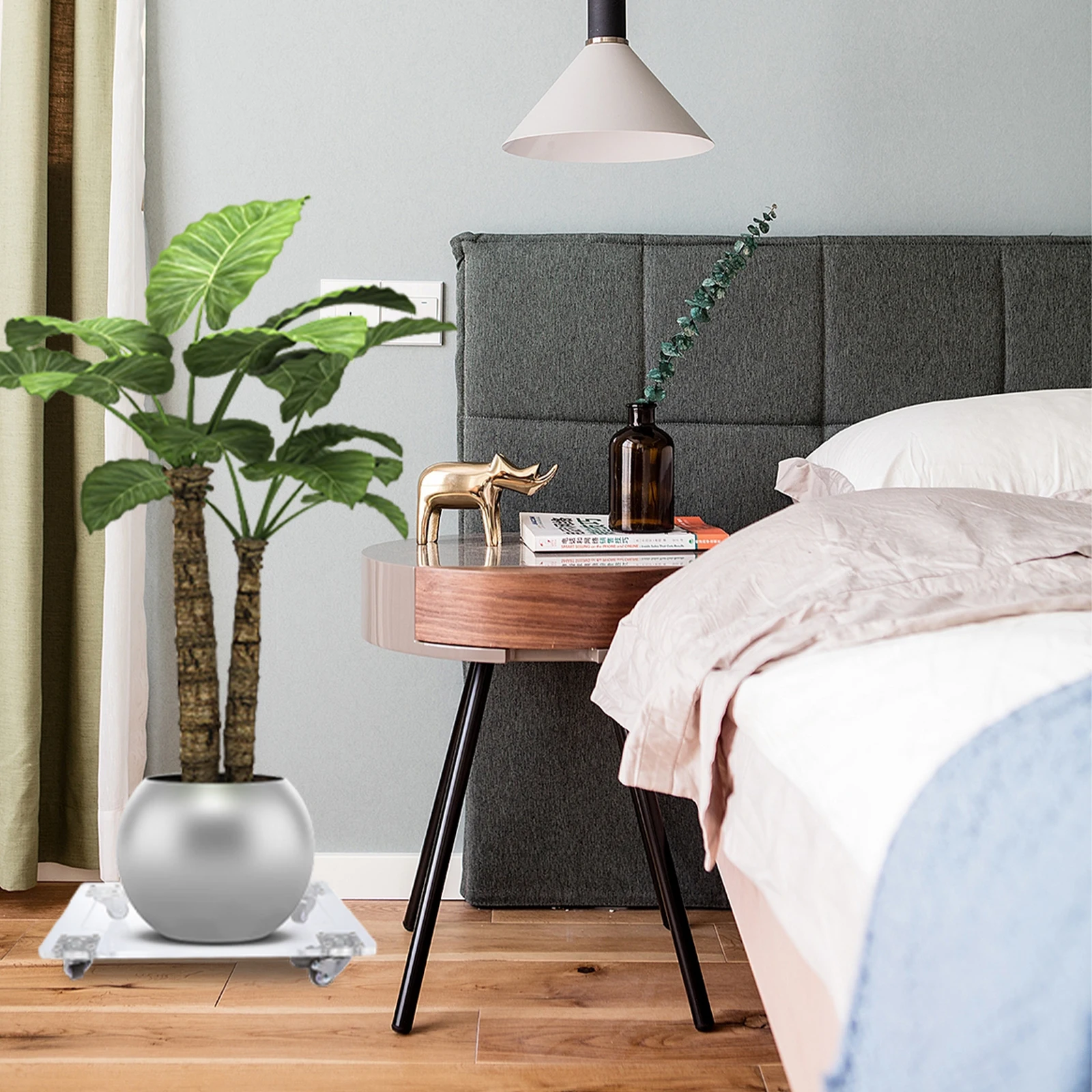 

Поддон для цветочного горшка квадратной формы с бесшумными колесиками, акриловый поддон для хранения растений, передвижной садовый аксессуар для подставки под горшок