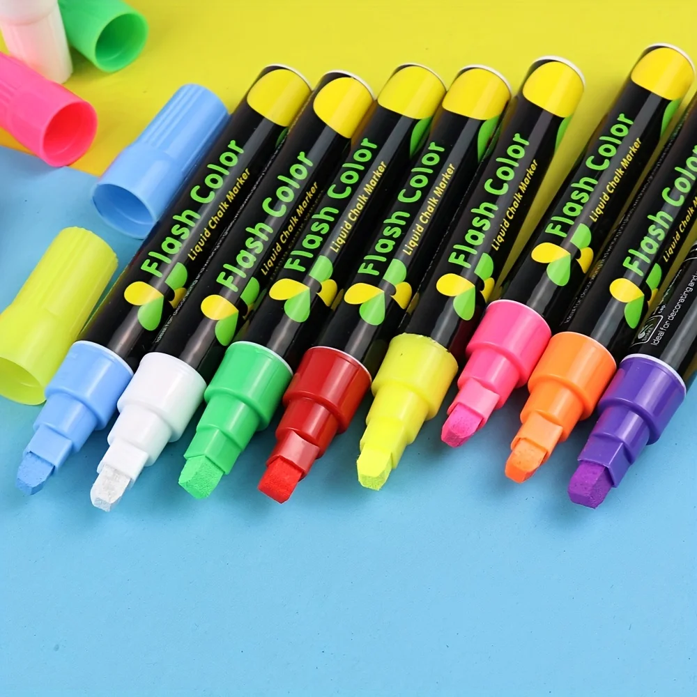 8 Colors Dry & Wet Erase Marker Pens - Liquid Chalk Markers for Chalkboards, Signs, Windows, Blackboard, Glass, Mirrors