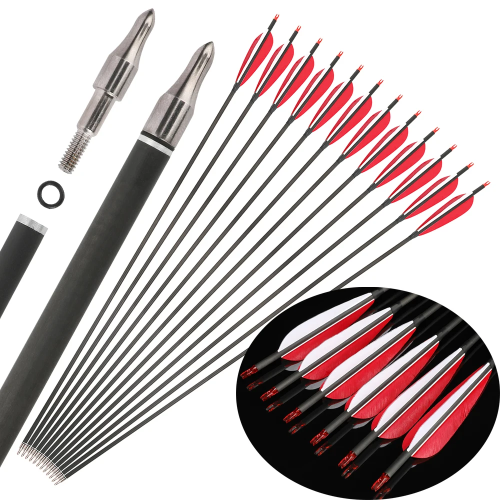 

6/12pcs 37" Pure Carbon Arrow Archery SP 500 600 Arrow ID6.0 mm Recurve Bow Compound Bow Hunting Shooting 100Grain Arrowhead