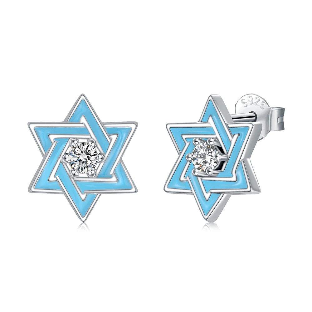 925 Sterling Silver Star Of David Stud Earrings Glowing in the Dark Enamel Birthday Christmas Jewelry Gift for Women Girl Friend