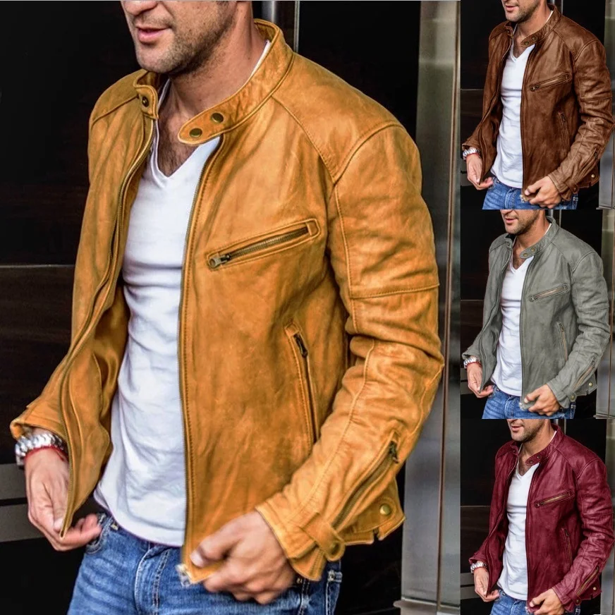 

Europe and the United States men PU leather youth stand collar punk motorcycle leather jacket