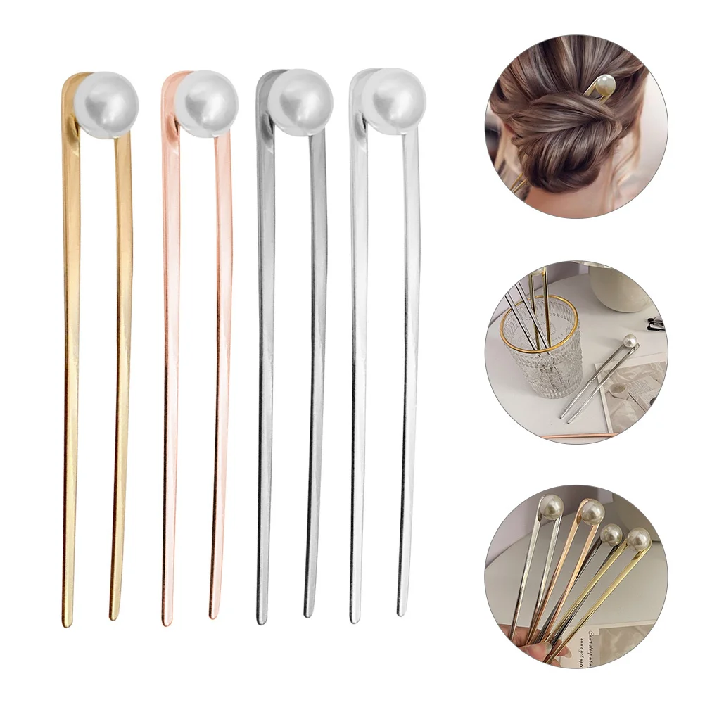 

4Pcs Women Hair Fork Metal Chignon Pin with Polished Finish Bun Holder Styling Tool Decor Hair Fork Chignon Pin