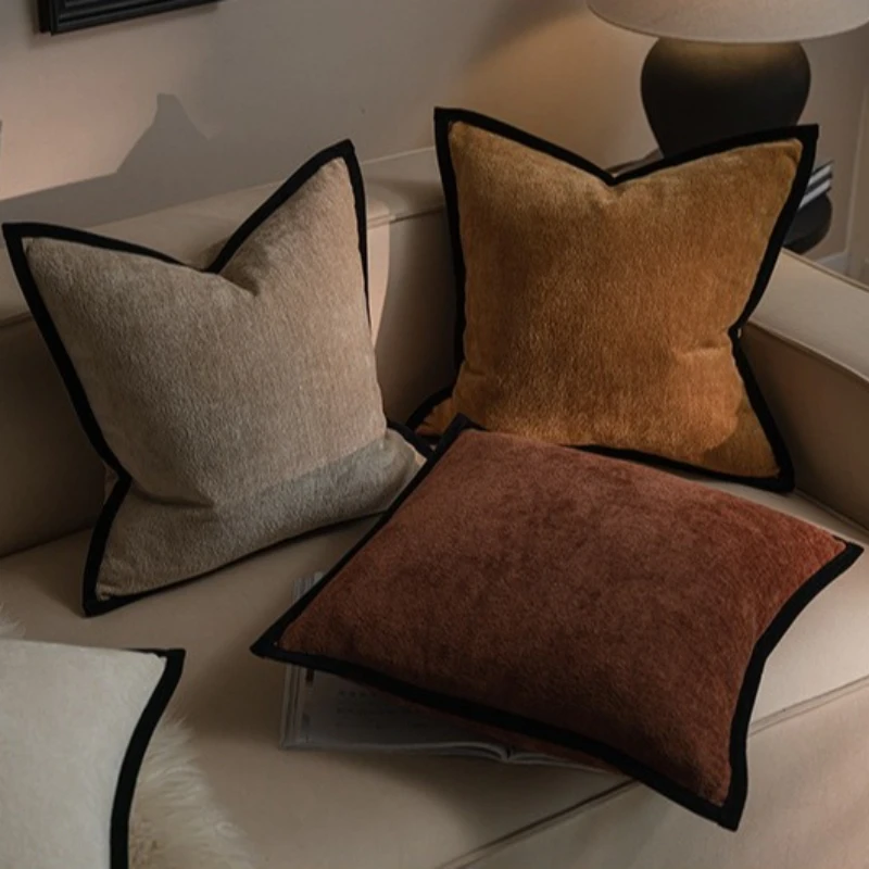 

Chenille Premium Texture Cushion Cover Modern Solid Color Edge Pressed Pillowcase Retro Square Home Decoration Pillow Cover