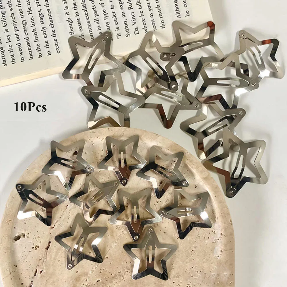 

10Pcs Y2K Silver Star Hair Clips for Girls Filigree Star Metal Snap Clip Hairpins Barrettes Hair Jewelry Nickle Free Bobby Pin