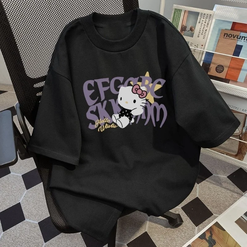 

Summer New Subculture Black Short-sleeve T-shirt American Popular Street Kawaii Cartoon Print Tees Women's Hip Hop All Match Top