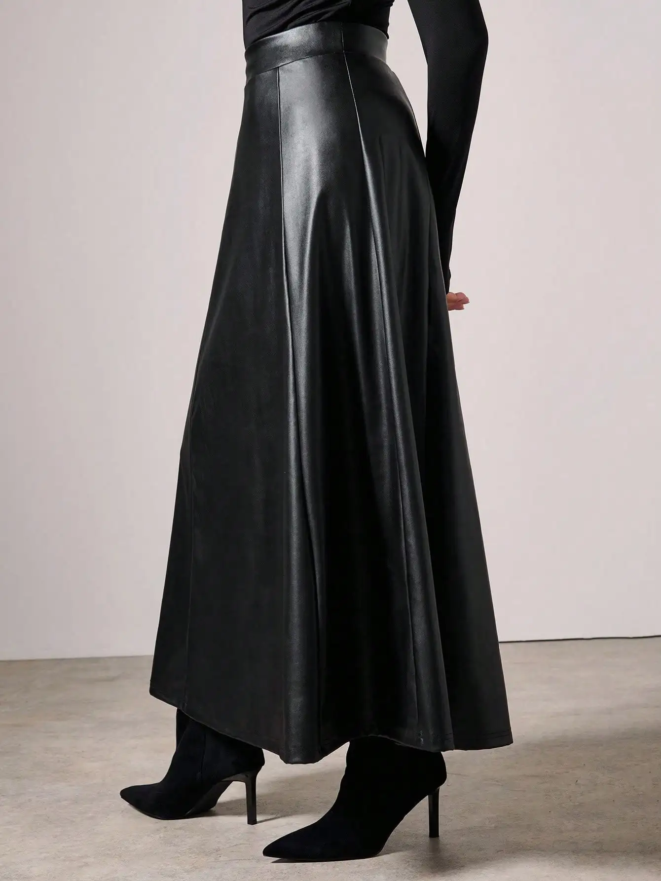 

Women's Elegant Long PU Leather Skirt, Autumn/Winter Faux Leather Dress Asymmetrical Skirt