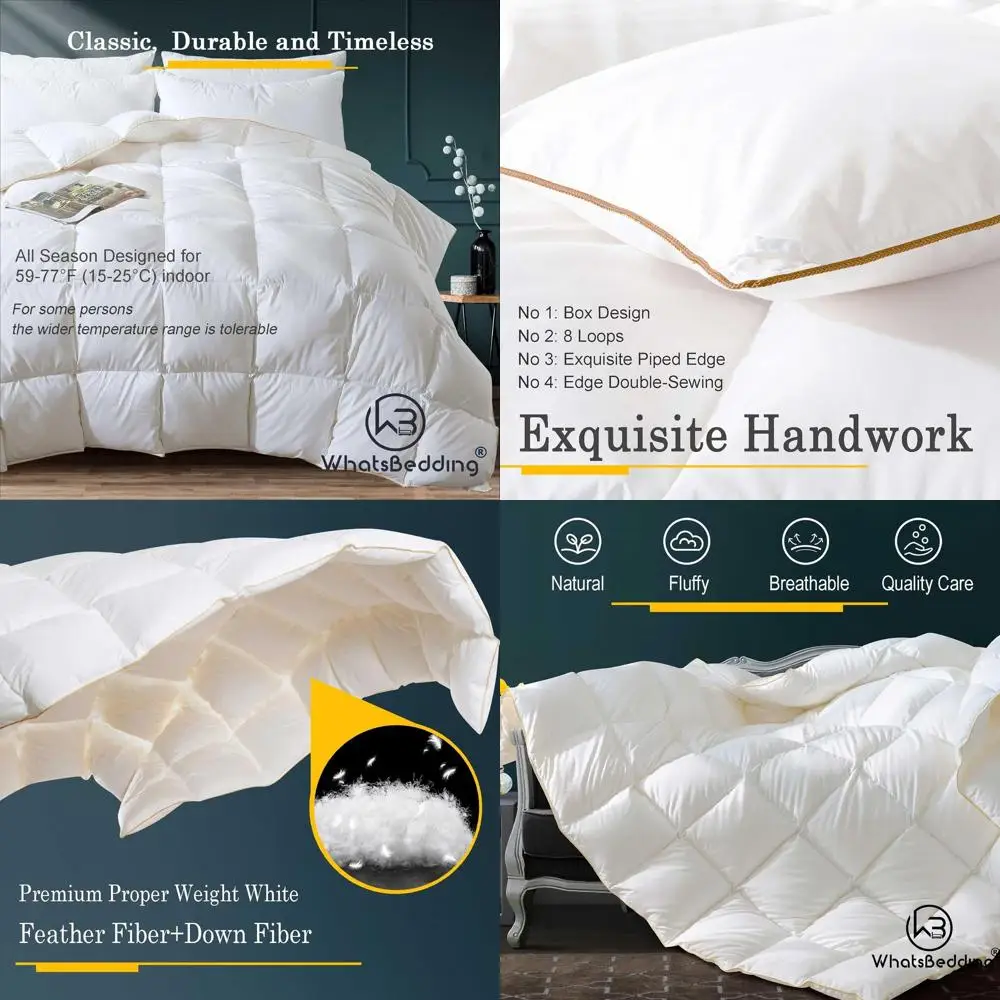 Puy White eather Comorter Queen Size con plumas Down iber illed, edredón Eather para todas las estaciones, 100% algodón, Hotel de lujo Coll