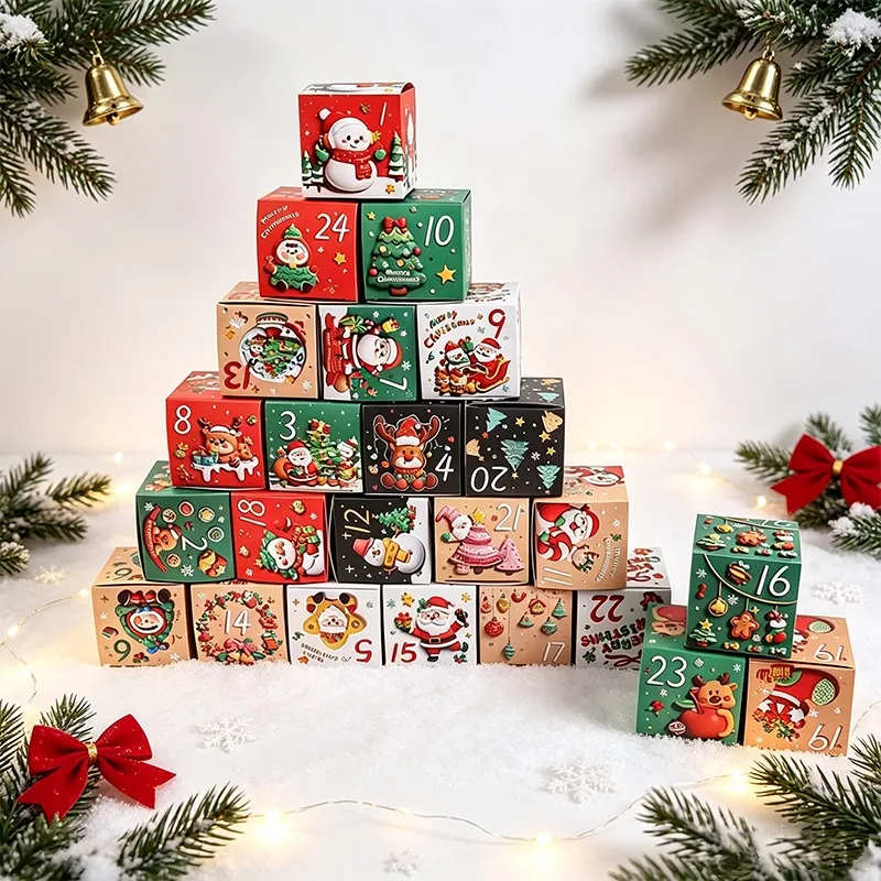 24pcs Christmas Advent Gift Boxes 24 Days Countdown Surprise Box DIY Paper Candy Gift Boxes Xmas Holiday Party Decorations