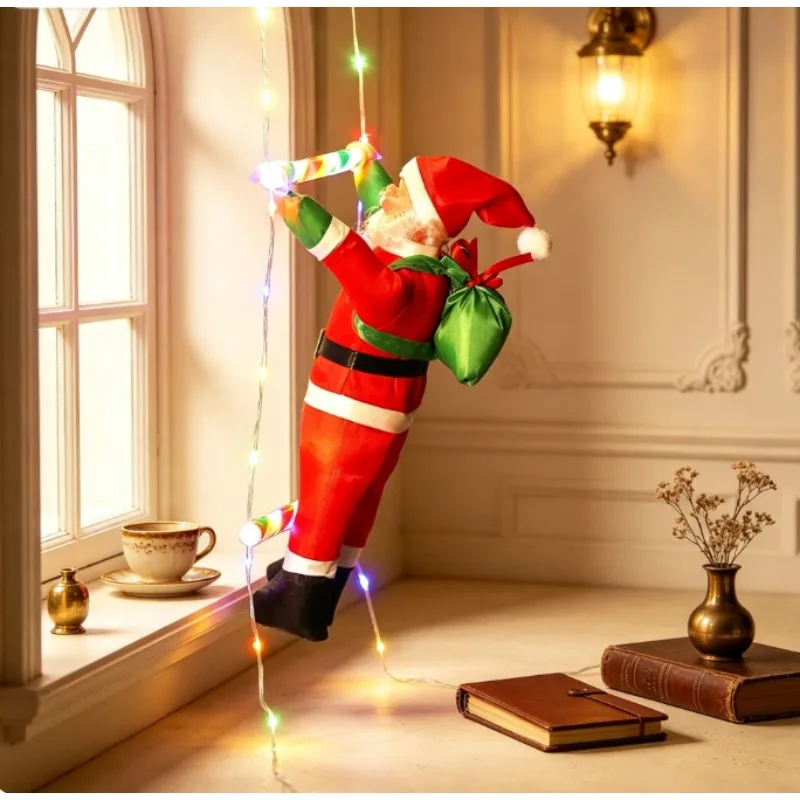 Santa Claus Ladder String Lights, LED Fairy Lights for Christmas Party Home Garden Outdoor Holiday Decoration, Waterproof