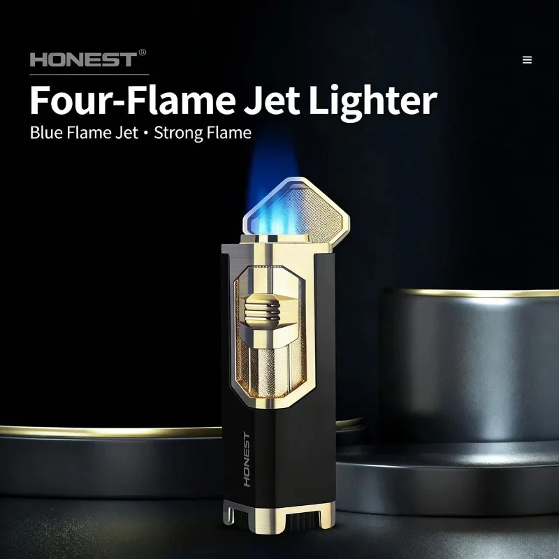 

HONEST металлический ветрозащитный турбинный фонарь с прямой зарядкой, четыре огня, газовая зажигалка, кухонный барбекю, открытый кемпинг, инструмент для сигар, мужские подарки