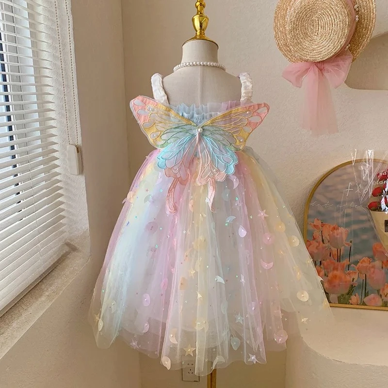 

Girls' Summer New Children'S Dream Elf Butterfly Rainbow Baby Tank Tops Princess Dress