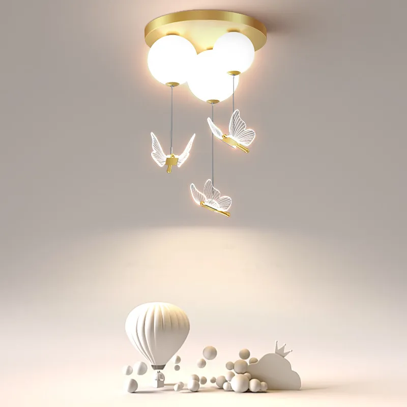 Simple Glass ball ceiling lamp Modern Bedroom With Ball Butterfly Warm and Romantic Lamp For Children's Indoor girl bedroom lamp