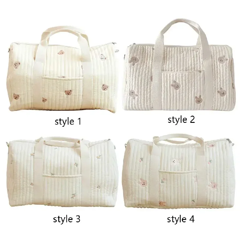 Baby Diaper Bag Embroidered Nappy Organizer with Zipper Shoulder  Mom Bag Storage Luggage Tote for Travel