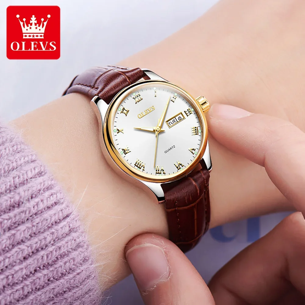 Imagem -03 - Olevs 5568 Quartzo Mulheres Relógios de Pulso Impermeável Business Alloy Strap Relógios para Mulheres Calendário Luminoso Alta Qualidade