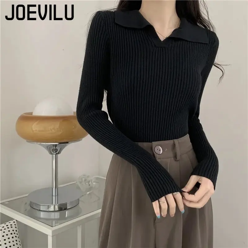 Pit Stripe Sweater Polo Collar Long Sleeve Pullover Women\'s Korean Fashion Jumper Autumn Casual Pulls Bottom Tops Y2k Clothes