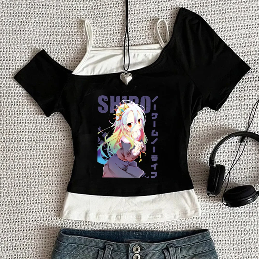 No Game No Life crop top girl summer dollette kawaii 2000s alternative  t shirt gothic goth clearance sales funny grunge
