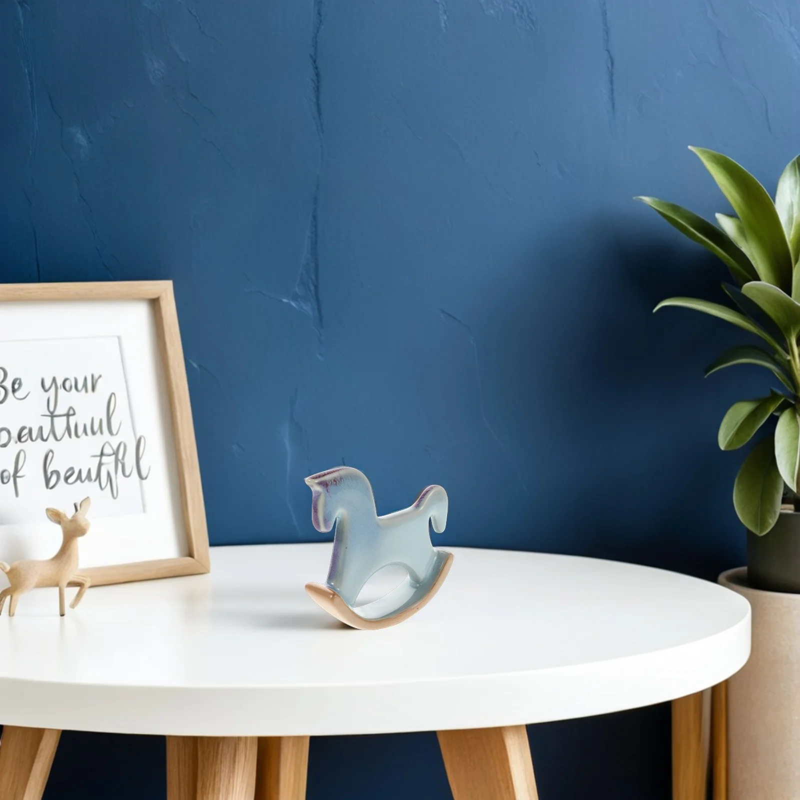 

Porcelain Ceramic Rocking Horse Decor Vintage Animal Sculpture Home Office Ornament Christmas Decorative Collectable Table