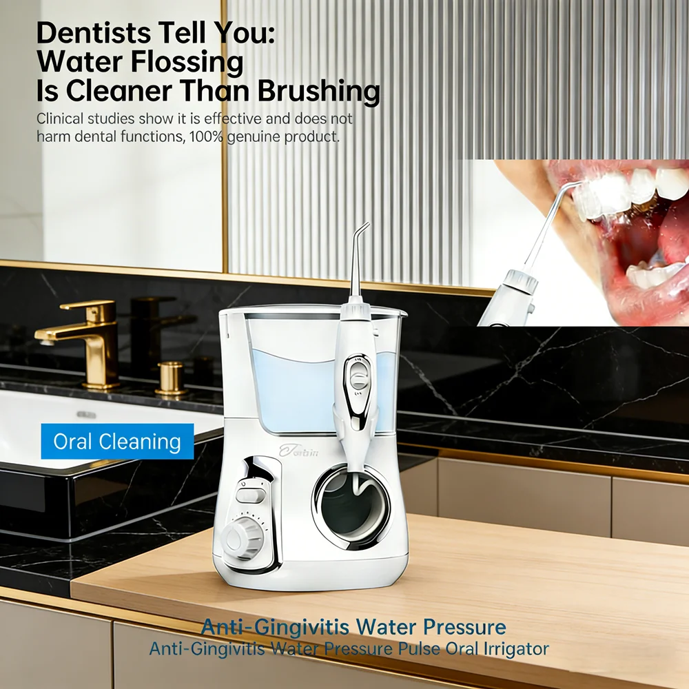 

Электрический ирригатор для полости рта с резервуаром 800 мл, 10 режимов, 5 насадок, настольная система для ухода за полостью рта