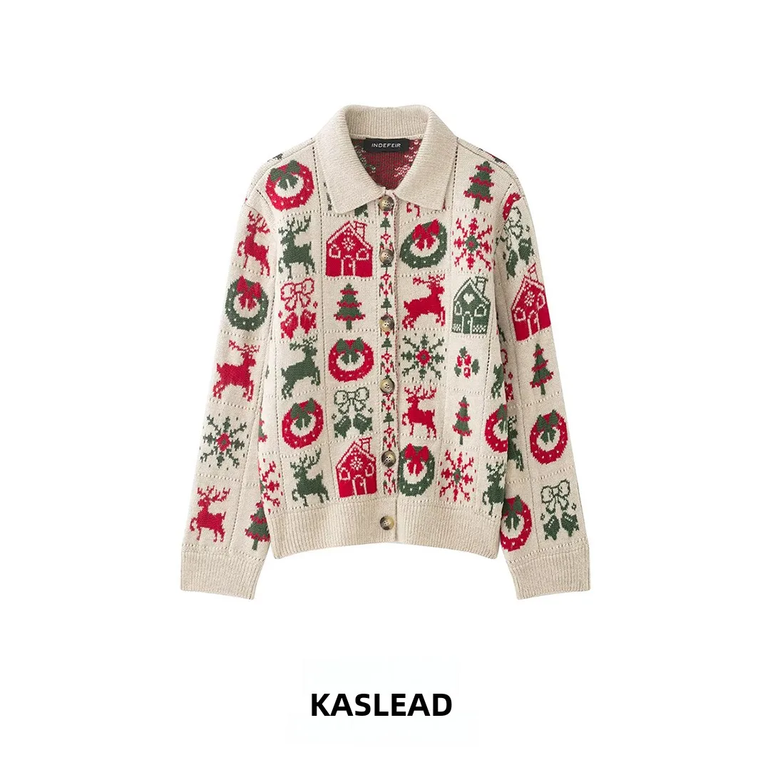 Jaet de punto con motivo de Cisas Faionable KASLEAD para mujer, cárdigan largo abierto de fibra de poliéster con patrón Le