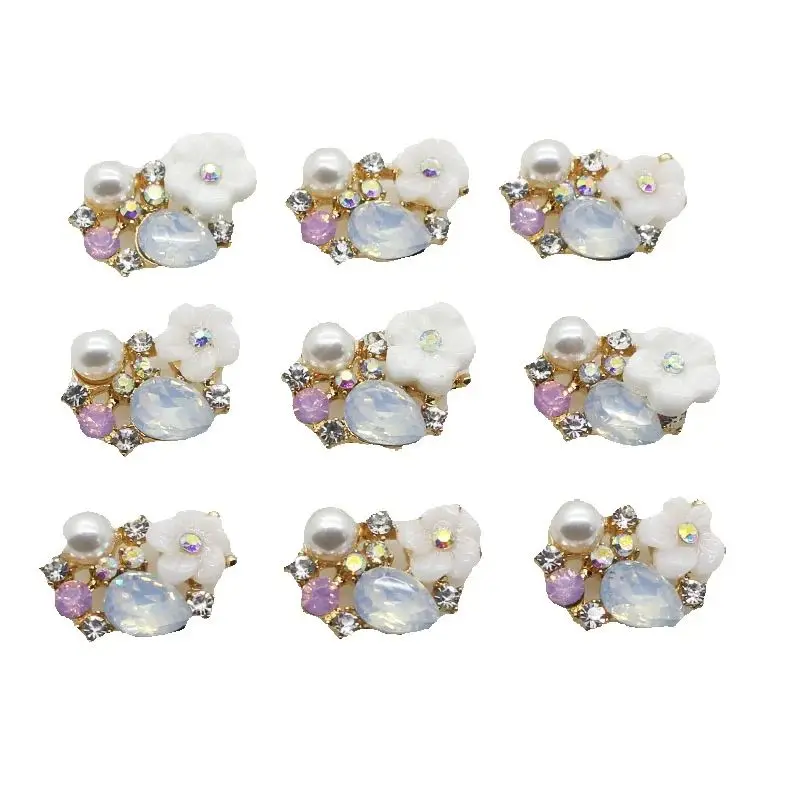 10pcs/batch 17mm pearl rhinestone metal flower DIY jewelry discovery accessories jewelry embellishment making DIY accessories
