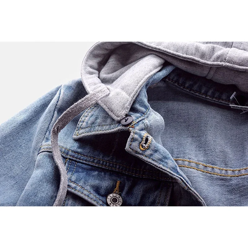 Vintage Blue Hooded Big Pocket Denim Jacket Women Slim Short Student Cowboy Outerwear Spring Autumn Casual Jeans Jacket Female