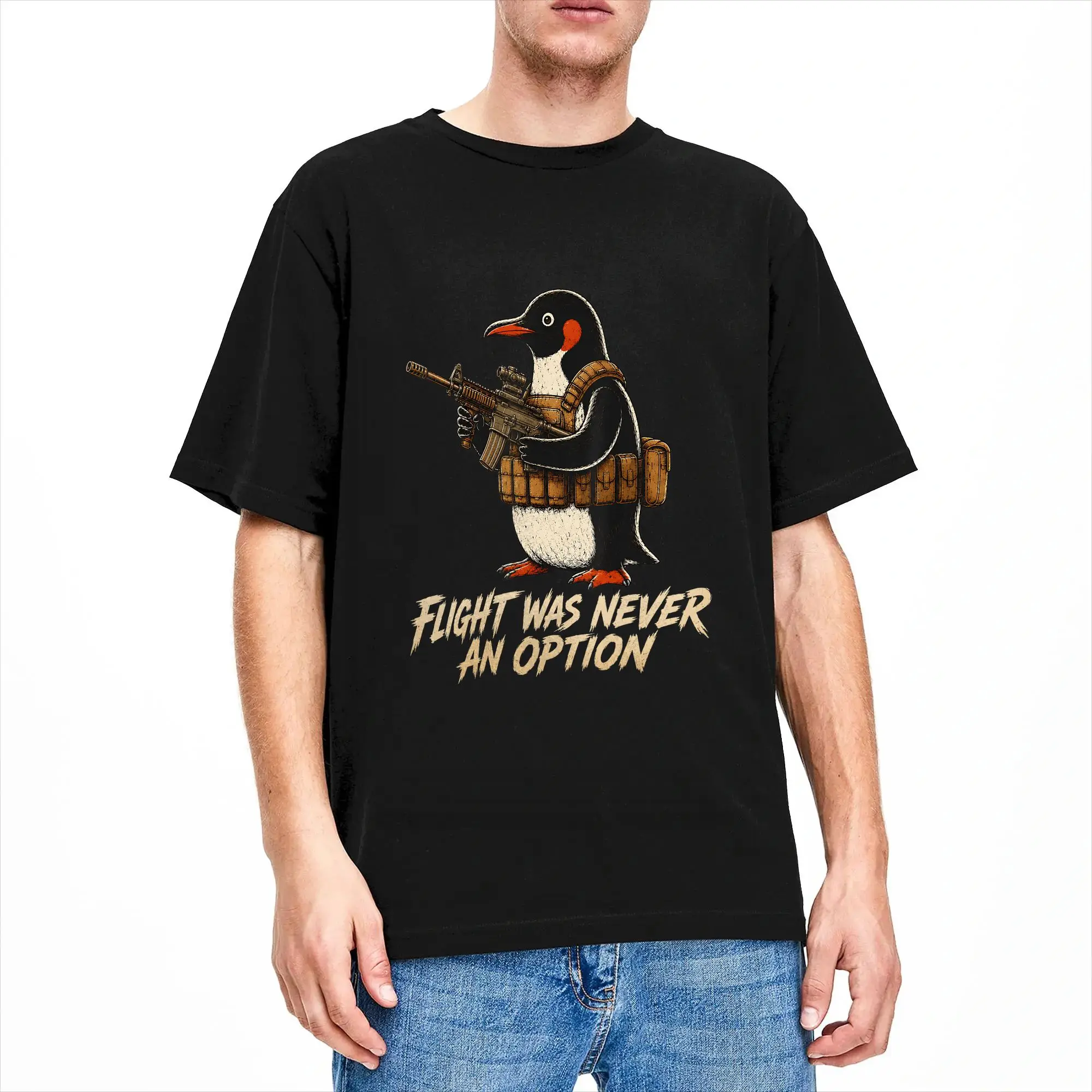 Harajuku T-Shirt Flight was Never an Option Tactical Penguin Funny Bird Meme Cotton T-Shirts  Trending Tshirt Short Sleeve Tees,