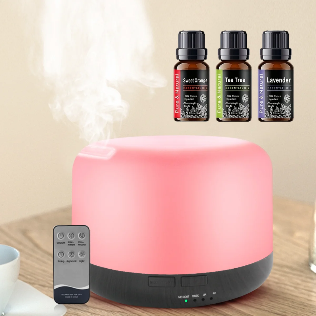 

Ультразвуковой диффузор без BPA, увлажнитель эфирного масла на 500 мл с автоматическим отключением, пульт дистанционного управления для 7-цветного окружающего освещения