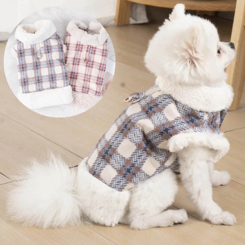

Winter Warm Dog Jacket Fur Collar Dogs Coat Pet Clothes for Small Medium Dogs Traction Dog Jacket Coat Teddy Bichon Pet Clothes