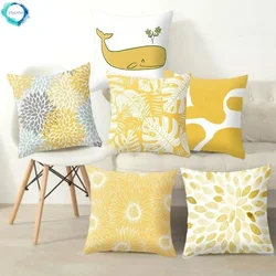 Yellow Cushion Cover for Sofa Modern Living Room Square Pillowcase Home Decor Floral Leaves Pattern Summer Pillow Covers