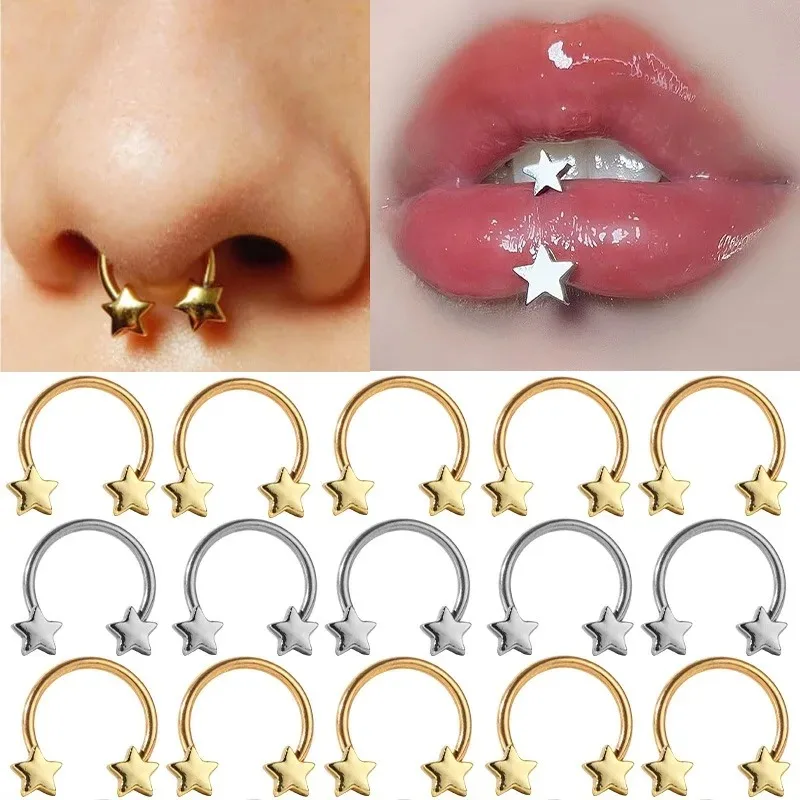 パンクステンレス鋼馬蹄鼻ピアス星型セプタム鼻リング女性のためのヴィンテージ Y2K 鼻孔ボディファッションジュエリー