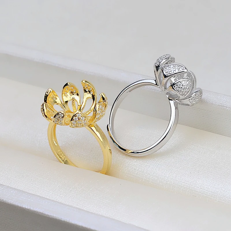 S925 Sterling Silver Semi Mount Ring Setting 9-11m Pearl Mounting Holder Size Adjustable for Women Jewelry Making Accessories