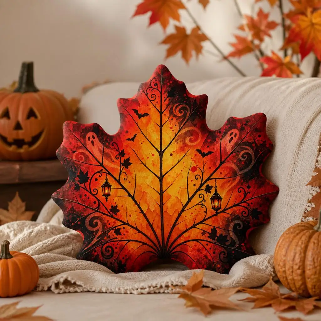 Spooky Halloween Leaf Shaped Pillow Cushion Irregular Stuffed Throw Pillows for Sofa Home Decoration Gift