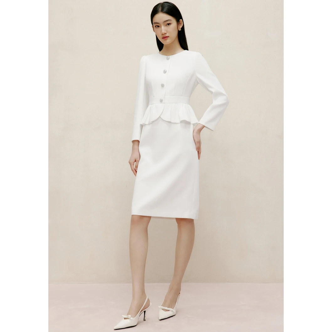 Ele High Waist Vine Fiber Long Sve round Ne Gown with Lace Trim High End Spring Collection Fake Two-Piece Dr