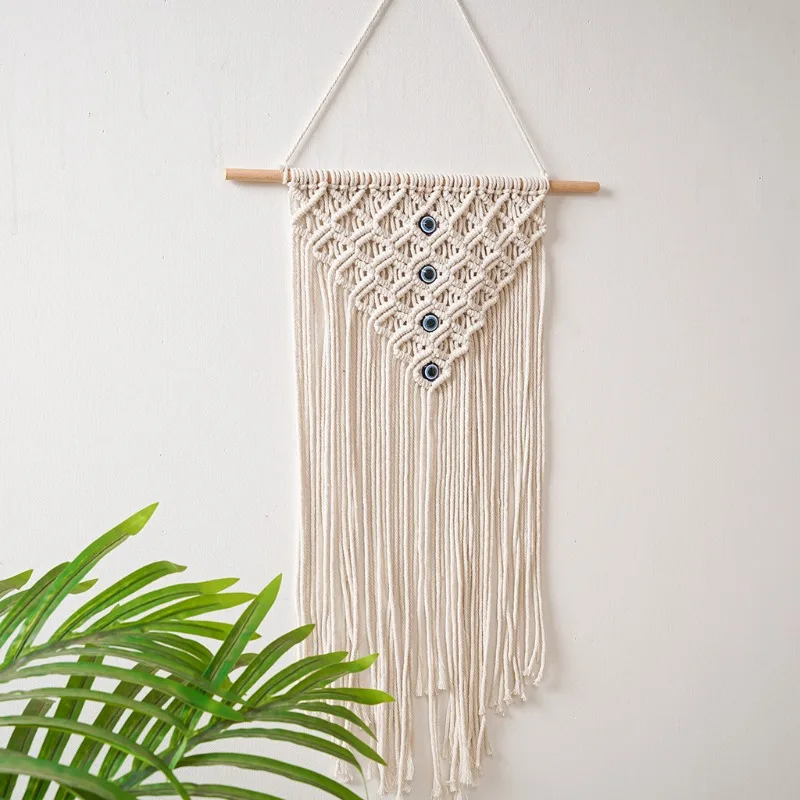 1 PC Bohemian Style Handwoven Cotton Textile Evil Eye Wall Accent with Decorative Fringe for Residential and Homestay Decoration