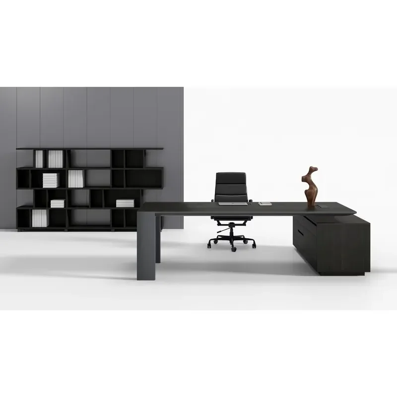 Modern CEO Executive Desk Aluminum Frame Biometric Fingerprint Drawer Thick Leg Thin Edge Manager Boss Table Set