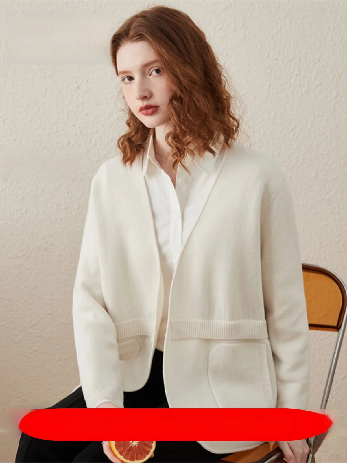 

Cboca 00% Wool Knitted Commute Sle Women's Sweater Coat V-Ne Long Sve Loose Fit Regular Length Autumn Winter New