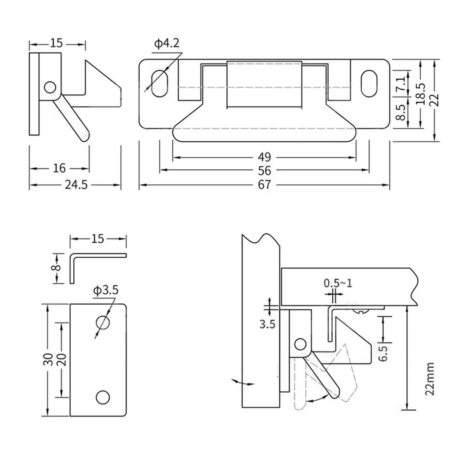 Cabinet Door Catch Nylon Metal Closet Door Pull Buckle for RV Yacht Trailer Drawer Latch Cupboard Hardware