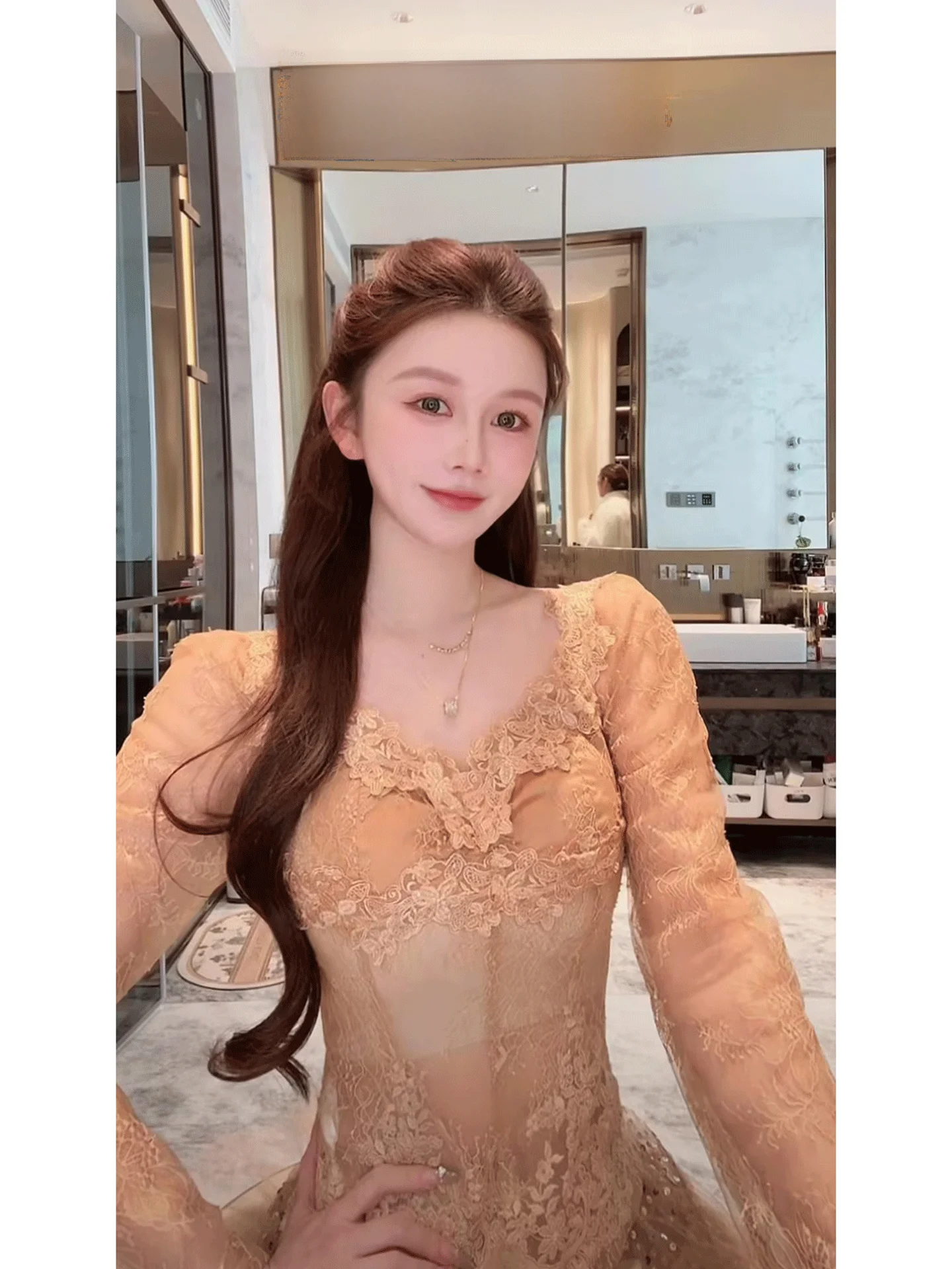 

AZZHEN Night Rose Design Heavy Work Square Collar Women's Top Spring New Lace Shirt Inner Wear French Style Slim Fit Long Sleeve