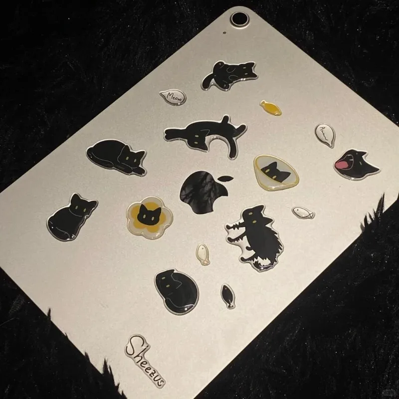 Funny Black Kitten Jelly Stickers Cute Gel Phone Case Decals INS Cartoon  Aesthetic Cartoon Cat Stickers Removable Decorations view 3