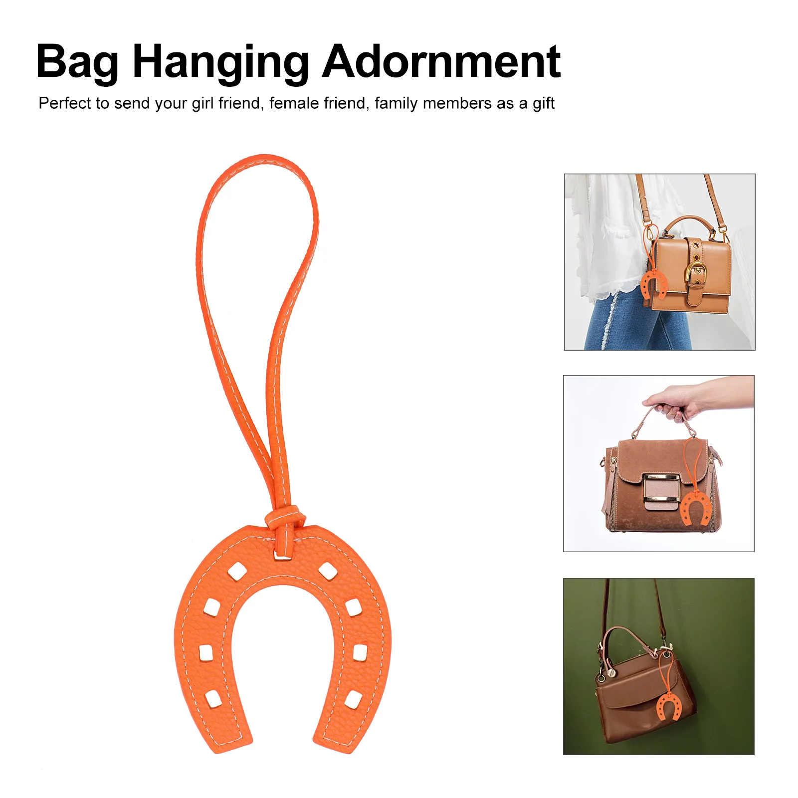قلادة حدوة الحصان برتقالية PU حقيبة إبداعية معلقة سلسلة مفاتيح مزخرفة خفيفة الوزن حقيبة يد ساحرة #5