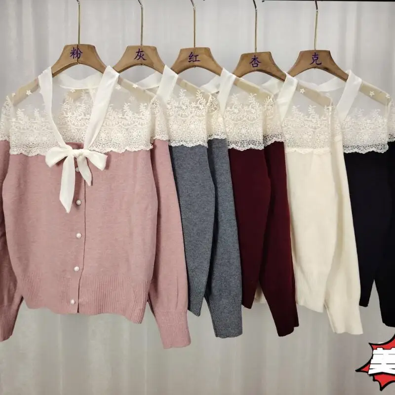 2026 여성 스웨터 새로운 니트웨어 여성 의류 탑 패션 Y2K 카와이 따뜻한 레이스 리본 귀여운 긴 소매 캐주얼 가을 의류