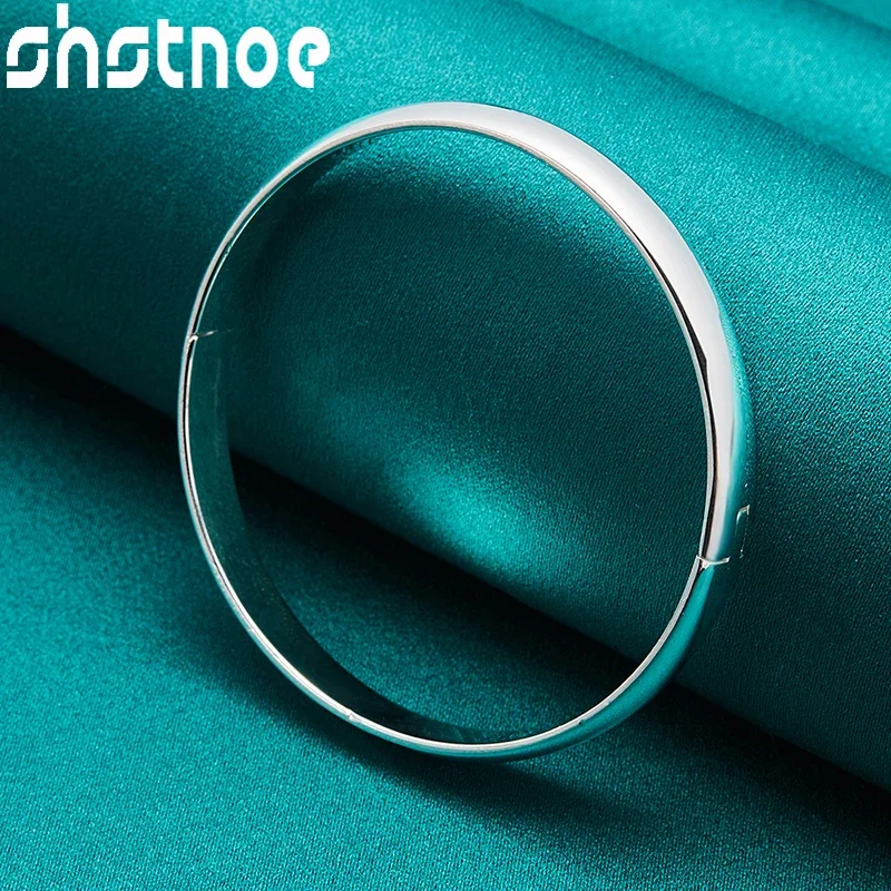 SHSTONE 925 Sterling Silver 8mm Wide Opening Smooth Bangle For Women Engagement Wedding Party Birthday Charm Fine Jewelry Gifts