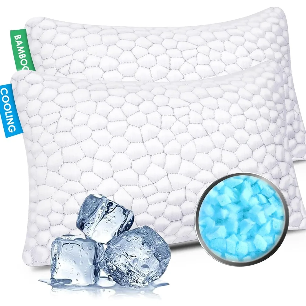 Cooling Bed Pillows for Sleeping 2 Pack Shredded Memory Foam Pillows Adjustable Cool Pillow for Side Back Stomach Sleepers