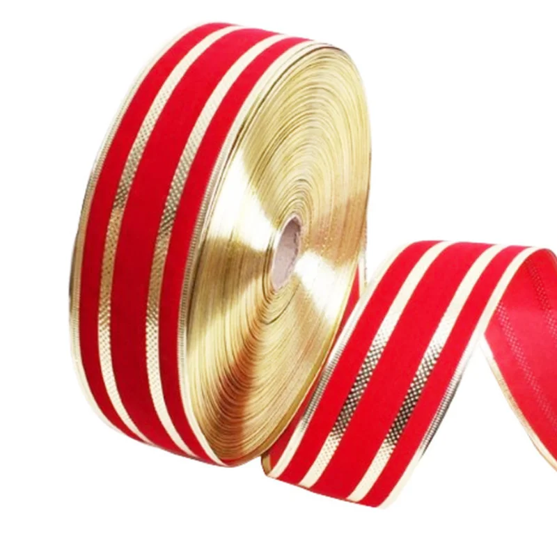 (2m/roll) 65mm Red Gold Striped Ribbon Christmas Decoration Holiday Gift Wrapping Bow Making Handmade DIY Crafts Ribbons