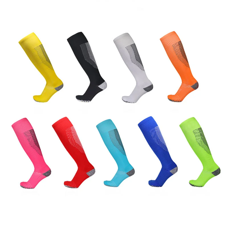 Men\'s Football Soccer Socks Over the Calf Long Cushion Athletic Socks White Black Yellow Blue Training Tube Socks for Men Women