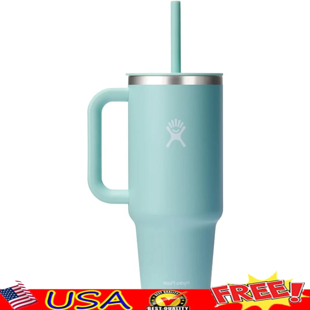 

40 Oz Vacuum Insulated Travel Tumbler with Durable Handle Flexible Straw Leak Resistant Cold Retention Adventure Cupholder