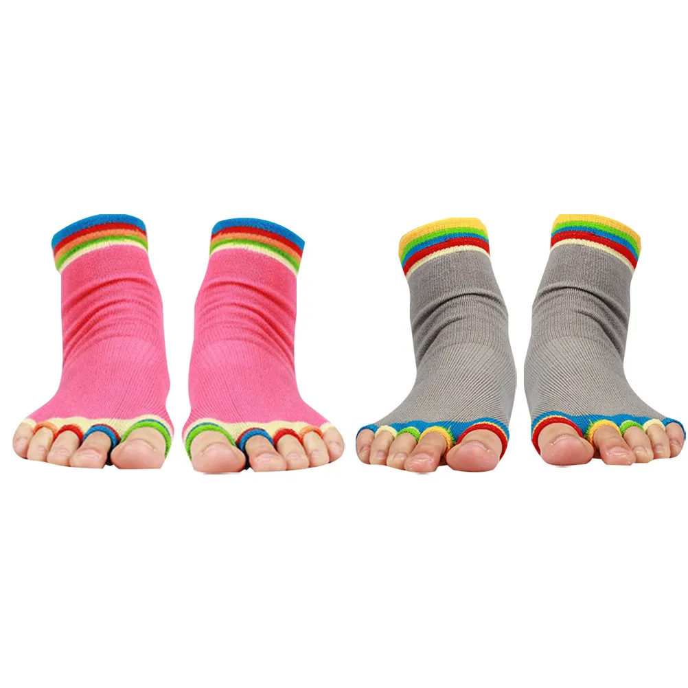 2Pair Silicone Yoga Socks Anti-Slip Grip Cotton Polyester Blend for Spa Ballet Training Non-Slide Barefoot