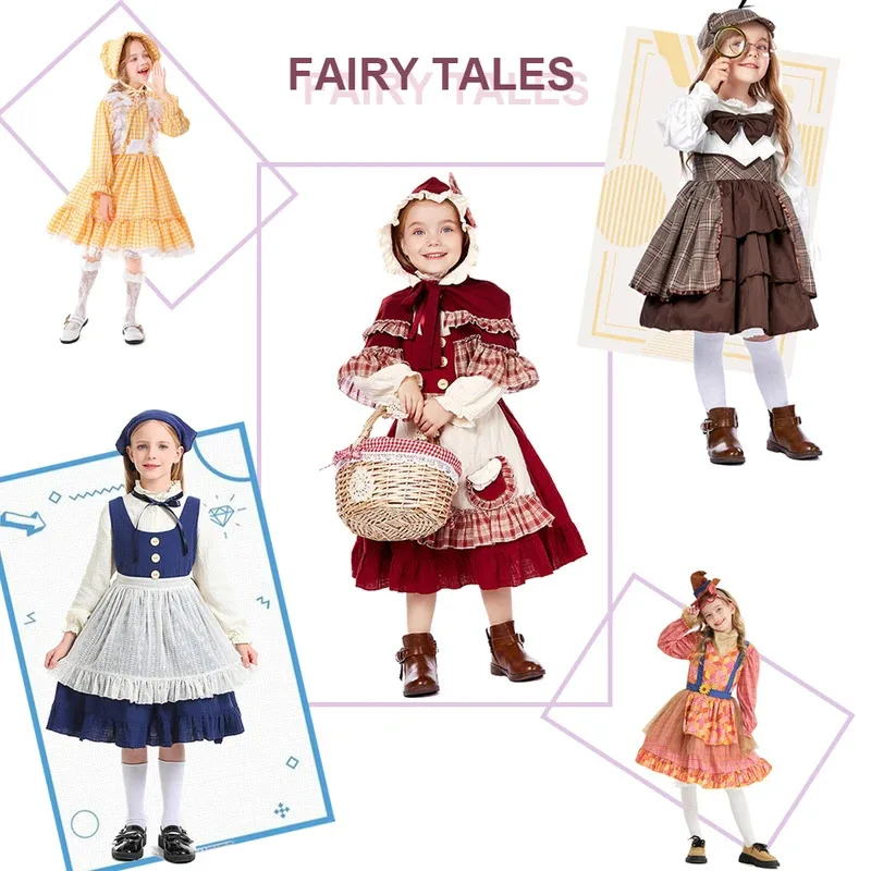 

Fairy Tale Costume For Girl Little Red Riding Hood Match Girl Detective Police Cosplay Costume Kids Role Play Clothing Halloween
