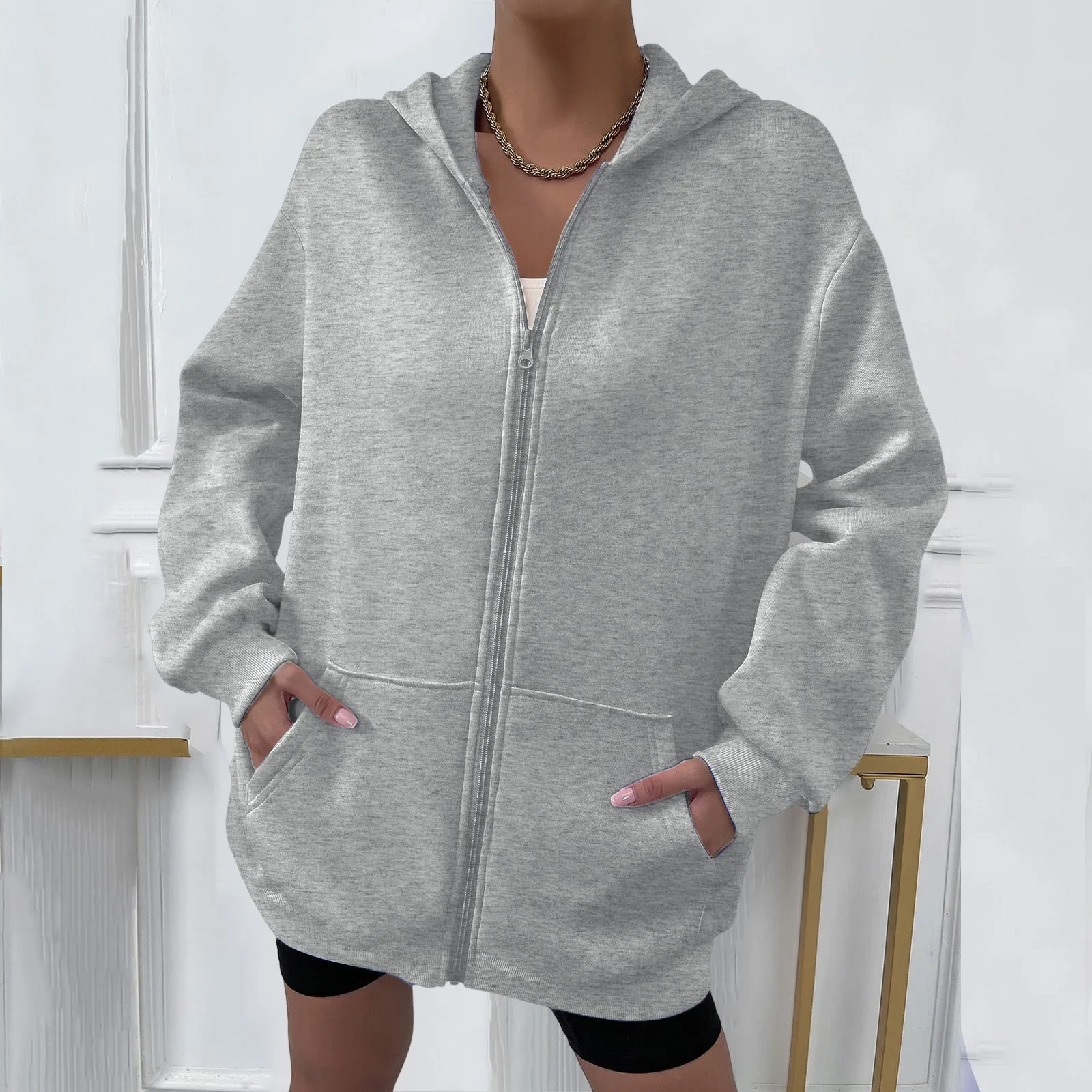 Women Plus Size Fleece Zip Up Harajuku Hoodies Fashion Oversized Casual Sweatshirt Hoodid Loose Pockets Warm Cardigan Jackets