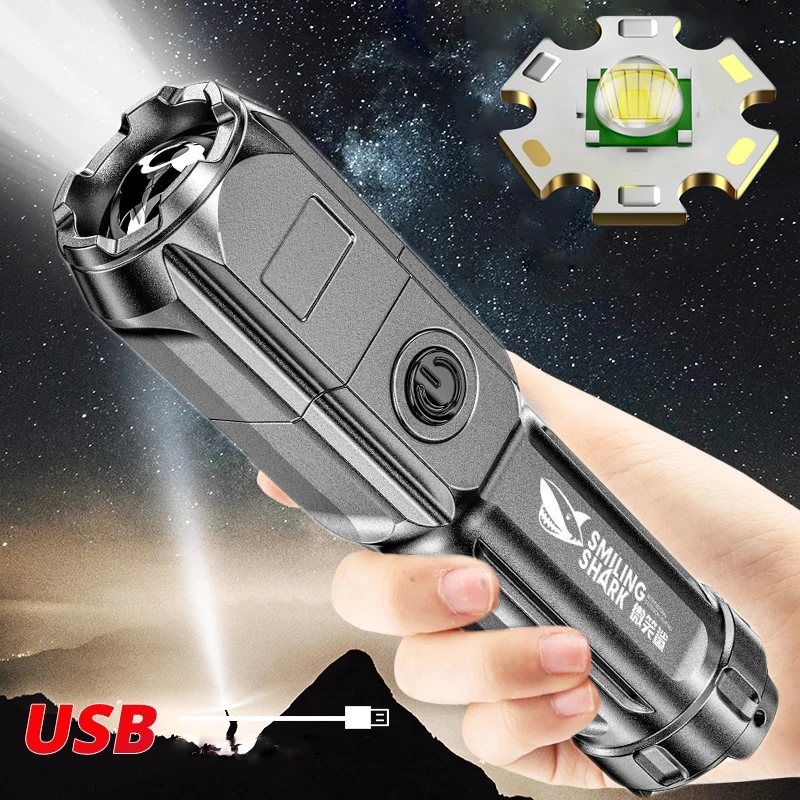 1PC Strong Light Flashlight Rechargeable Zoom Highlight Tactical Flashlight Outdoor Waterproof Camping Trip LED Flashlight